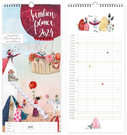 XL Familienkalender 2024 mit Monatsplaner I Familienplaner 5 Spalten I Wandkalender Jahresübergreifend Dez 23 - Jan 25, mit Ferienterminen für Familie oder WG