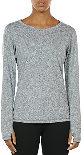 icyzone Damen Laufshirt Langarm Sport Shirt mit Daumenloch Fitness Yoga Oberteil (M, Granite)