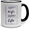 printplanet Tasse mit Spruch: Happy Wife Happy Life - beidseitig Bedruckt - Kaffeebecher, Mug, Becher, Kaffeetasse - Farbe Schwarz