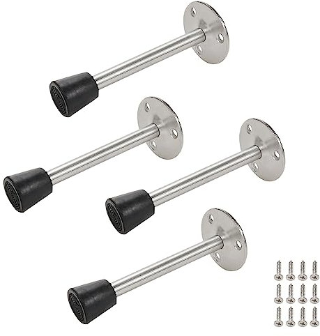 Rannb 4pcs 120mm/4.7 inch Long Stainless Steel Wall Floor Mounted Door Stop Holder Door Stopper with Rubber tip