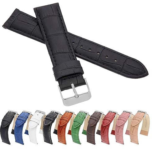 MARCHEL Croco LM-45 Lederarmband 16 mm Schwarz Krokoprägung Uhrenarmband Krokodilmuster Uhrband Rindsleder
