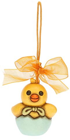 THUN Pasqua 2023, Addobbo Pasquale Pulcino con Uovo in Ceramica Decorata a Mano, Linea Pasqua Favolosa, 4.4x3.5x5 cm h