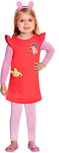 Amscan - Kinderkostüm Peppa Pig, Kleid, Haarreif, Leggings, Teddy-Spielzeug, Tier, Serie, Motto-Party, Karneval, Fasching, 110