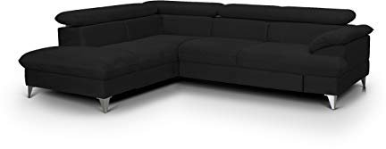 Mivano Ecksofa David / Moderne Couch in L-Form mit verstellbaren Kopfstützen und Ottomane / 256 x 71 x 208 / Mikrofaser-Bezug, Schwarz
