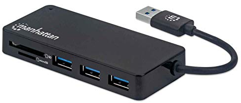 Manhattan-Products 164931 USB Hub mit Micro / SD Kartenleser - Multiport mit SuperSpeed 3 x USB 3.1 Ports, 2 x Slots für SD-Karten, Plug&Play, Notebook