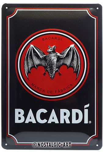 Nostalgic-Art Retro Blechschild, 20 x 30 cm, Bacardi – Logo Black – Geschenk-Idee als Bar-Zubehör, Original Lizenzprodukt (OLP), aus Metall, Vintage Design, Blechschilder Sprüche