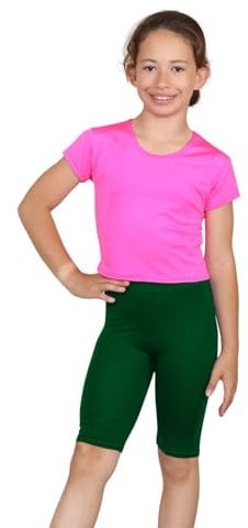 janisramone® Gymnastics Sports Cycling Shorts for Girls, Hot Pants Summer Kids Cycling Shorts, Mini Dance Short for Girls, Plain Stretchy School Cycle Short Bottle Green