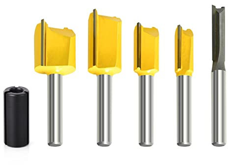 MEIGGTOOL 5Pcs Straight Dado Router Bit Set, 1/4-Inch Shank Round Nose, Cutting Diameter: 1/4, 3/8, 1/2, 5/8, 3/4 Inch