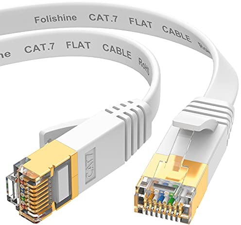 Folishine Cable Ethernet 5m, cat7 cable Ethernet de alta velocidad, cables de conexión LAN plana con conectores STP RJ45 para router, módem, más rápido que Cat5e/Cat5/Cat6/Cat6e - Blanco