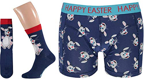 Lieblingsstrumpf24 Geschenkbox Ostern Unterhose und Socke Herren Baumwolle Happy Easter (Comb 1, L)