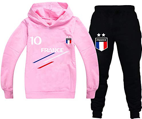 Jogging Enfant De Football France 2 étoiles Sweats à Capuche Survêtements garçon Ensembles de Sport (Pink,9-10ans)