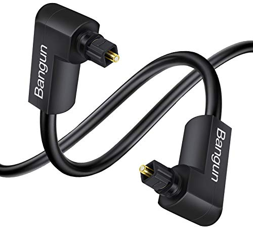 Bangun Double 90 Degree Angled Optical Audio Cable - Slim Digital Audio Optical Cable, SPDIF, Rotates 360 Right Angle Fiber Optic Toslink for Sound Bar, TV, PS4, Xbox, Home Theater, 10ft