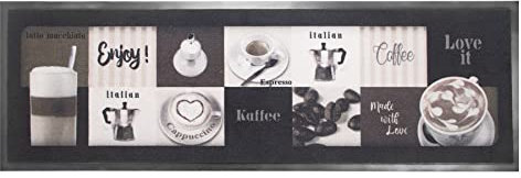 Primaflor Küchenteppich - Hochwertiger Küchenläufer - Robuster Flurteppich - Rutschfester Teppichläufer - 50 x 150 cm - Enjoy Coffee