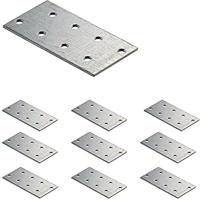 VHG Flat Connecting Joining Plates - Pack of 10 pcs (80 x 40 x 2) Heavy Duty Perforated Brackets, Galvanised Steel Sheet Braces, Metal Timber Fixing Repair Connector