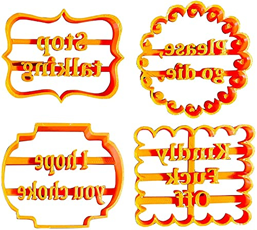 Cookie Molds With Good Wishes, 4pcs Kitchen Cookie Cutter Shapes Molds, DIY Fun And Irreverent Biscuit Fondant Cake Chocolate Stamp Set For Halloween Christmas, Desserts Candy Baking Pastry