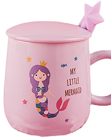 Unicorn Mug with Lid Spoon 3D Cute Ceramic Coffee Tea Cup Couple Mug Set Birthday Gift for Women Friend Lovers (mermaid purple, 400 ml)
