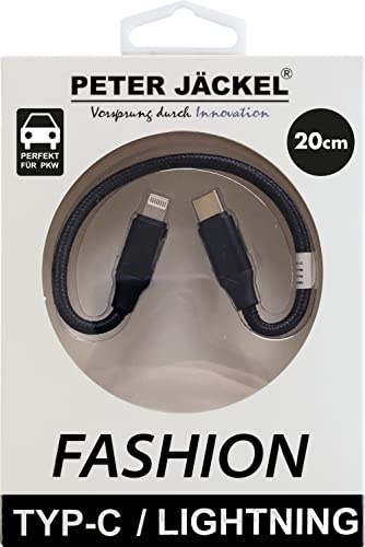 PETER JÄCKEL Fashion 20cm Data Cable Black für Typ-C/Apple Lightning mit Sync- und Ladefunktion