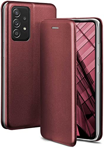 ONEFLOW Business Case für Samsung Galaxy A52 / A52s 5G Handyhülle klappbar mit Standfunktion, Klapphülle Flipcase Cover Dünn, PU Leder Hülle mit Kartenfach, 360 Grad Schutzhülle, Weinrot