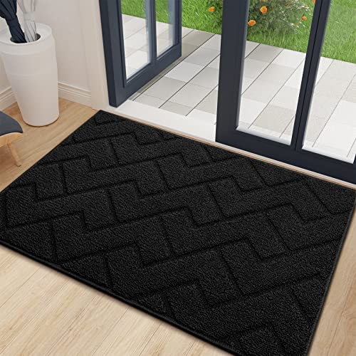Biscpro Fußmatte Schwarz 60x90cm Innen und Außen Waschbar Fussmatte Wasserdicht Türmatte Rutschfester Schmutzfänger Teppich für Eingang, Haustür, Patio, Flur, Garten