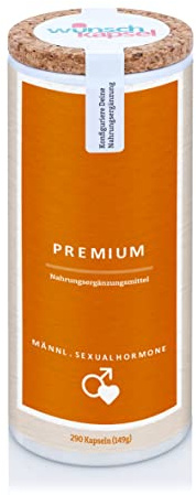 Wunschkapsel MÄNNLICHE SEXUALHORMONE Premium Ergänzung | unterstützt den männlichen Hormonhaushalt | mit Tribulus, Glutathion, Beta-Sitosterol und Vitamine | 290 vegane Kapseln für XL-Reichweite