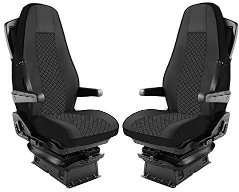 Satz Sitzbezüge Öko-Leder 1+1 Für LKW Sitzauflagen Schonbezüge Passform Für LKW Volvo Fh Euro 6 Schwarz