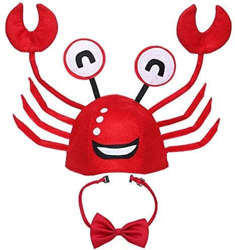 Lifreer Crab Hat Red Crab Headband Adjustable Funny Animal Fancy Dress Hats + Red Wine Bow Tie for Halloween Christmas Cosplay Party Costume