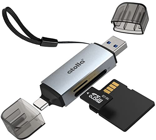 Atolla Lecteur de Carte SD USB C USB 3.0 pour MicroSD/SD/SDXC/SDHC/MMC, Adaptateur SD/Micro SD vers OTG USB Compatible avec MacBook, iPad Pro, Samsung Galaxy S20, Ordinateur Portable