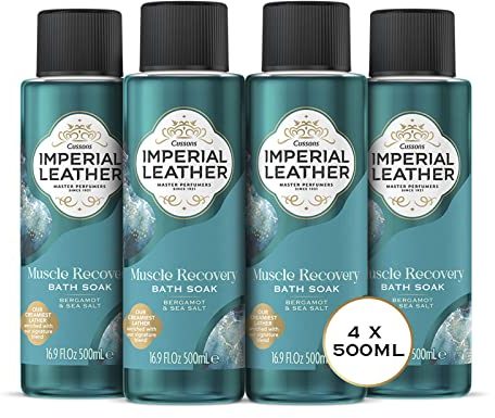 Imperial Leather Muscle Recovery Bath Soak, Bergamot & Sea Salt, Refreshing & Restoring Bubble Bath, Gentle Skin Care, Bulk Buy, Pack of 4 x 500ml