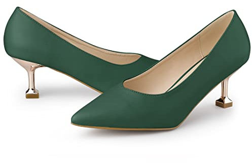 Allegra K Women's Pointed Toe Low Kitten Heel Dress Pumps Dark Green 5.5 UK/Label Size 7.5 US