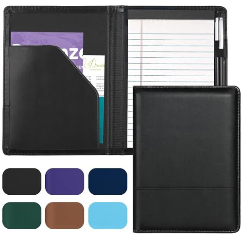 Gorbado Padfolio/Portfolio Binder, Mini Leder Padfolio Portfolio Binder 5x8 Legal Writing Pad, A5 Dokument Organizer Ordner für Männer Frauen, Schwarz