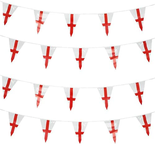 Trimming Shop England Wimpelkette Banner St George's Cross Wimpelkette Banner WM Wimpelkette Flaggen 10 Meter Dreieck Wimpelkette für Fußball WM 2022 St. George's Day Indoor Outdoor Dekoration
