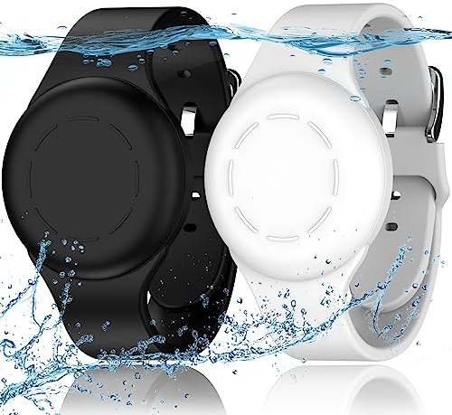 R-fun Waterproof Air Tag Armbänder für Kinder [2 Pack] Kompatibel mit Apple Air Tag Finders mit weichem Silikon, Anti Lost GPS Item Finders Case Cover für Kinder,Schwarz/Weiß