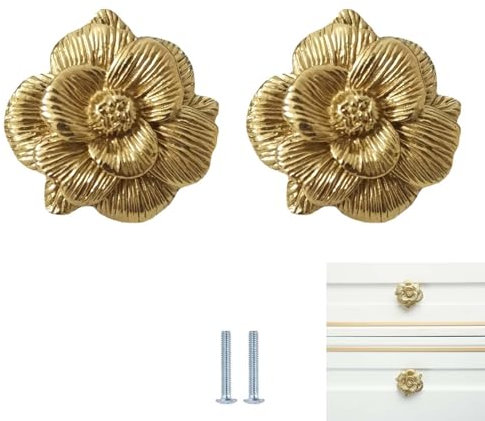 Boutons De Portes Pour Placards 2Pièces Laiton Doré Poirier Fleur Poignée Armoire Porte Armoire Tiroir Cuivre Poignée