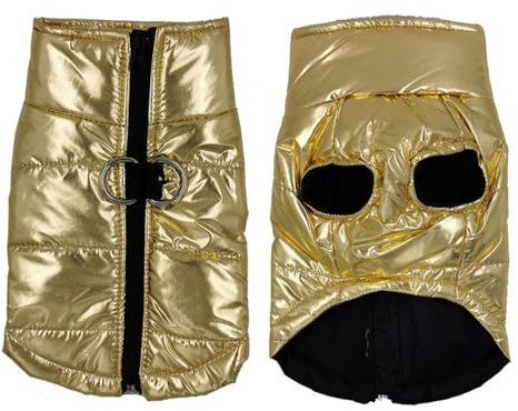 FANSU Hundemantel Winter Wasserdicht Hochglanzdesign, Warme Hundejacke Wasserdicht Herbst Haustier Jacken Wattierte Kleidung für Kleine Hunde Mittlere Hunde Große Hunde (XL,Gold)