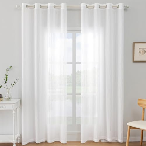 Ystyle Tende per Interni 2 Pezzi 140x260 CM, Tende Camera da Letto Soggiorno, Tende Moderne per Salotto Casa Finestra, Tenda Trasparenti Voile Semi Eleganti con Anelli, Bianco