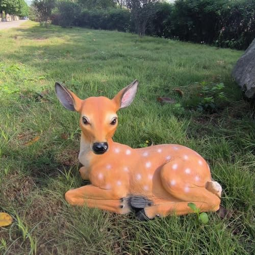 Pevfeciy Gartendeko für draußen Große Gartenfiguren & gartenstatuen REH deko Wetterfest Hirsch deko Skulptur Aus Harz als Dekofigur für Garten Bauernhof Balkon Wohnzimmer Office,Braun,35x44cm