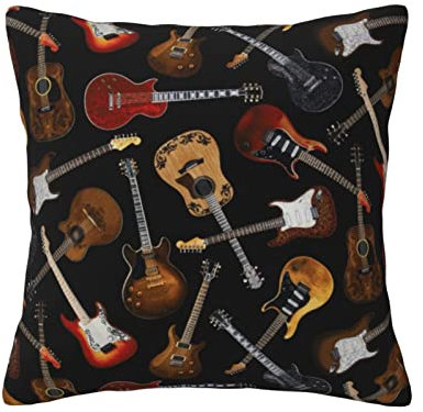 ESASAM Stilvolles Kissen mit Gitarren-Druck, doppelseitiges Design, 100 % Polyester