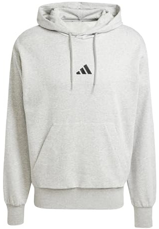adidas Uomo Essentials Feelcozy Fleece Hoodie Sweatshirt, Medium Grey Heather/Black, XS