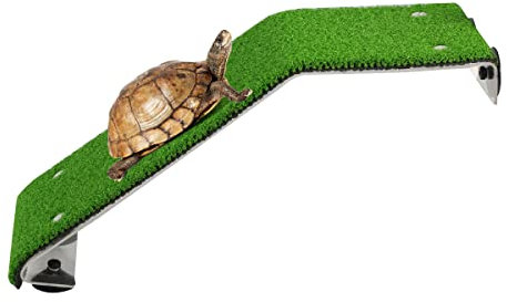 Plateforme pour tortue - Rampe d'aquarium - Rampe d'escalade pour tortue - Gazon vert réaliste avec ventouse - Ornement d'aquarium pour reptiles et grenouilles