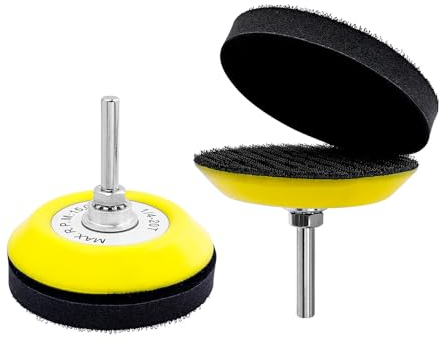 Treki 2 Stück 75 MM Polierpad Adapter mit Pufferpad Polierteller Adapter mit 6,35 MM Schaft, Schleifteller Adapter mit Klettverschluss Stützteller Adapter für Bohrmaschine Akkuschrauber Poliermaschine