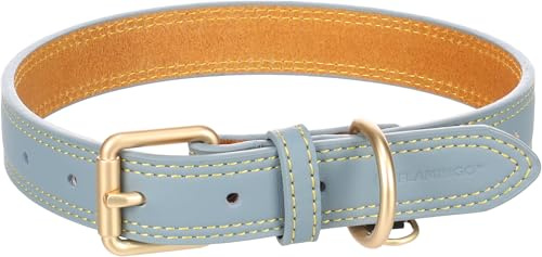 Flamingo Halsband für Hund Virginia hellblau L 43-53cm 25mm - Mit einem Ring für ID-Anhänger - Genäht für extra Stärke