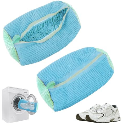 UptVin 2 Sacchetto per Lavare Scarpe per lavatrici, Riutilizzabili Sacchetto per Lavare Scarpe in Ciniglia, Sacchetto Scarpe Lavatrice con chiusura lampo, per lavatrice e asciugatrice (Blu)