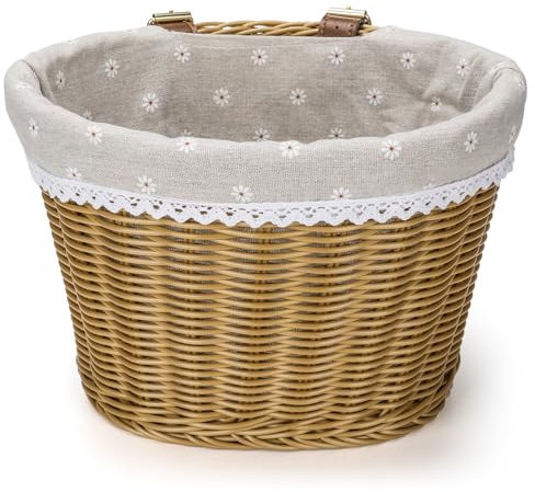 CXWXC Fahrradkorb – Vorderradkorb für Mädchen und Frauen – Handgefertigte gewebte Weiden-Fahrradkörbe mit herausnehmbaren und verstellbaren PU-Riemen (braun)