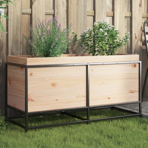 Tino Tech Pflanzkübel 100x40x50 cm Massives Kiefernholz&Stahl Gemüsebeet Blumenbeet Pflanzenbeet Blumenkübel für Balkon Blumenkasten Garten Balkonkasten Pflanzbeet Anzuchtbeet Braun