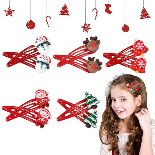 NEERIX 10 Stück Haarspangen Kinder Weihnachten, Weihnachtshaarspangen, Rentier Spangen, Weihnachts Deko Haar Haarnadeln,Kinder Mädchen Weihnachten Haarschmuck Set,für Weihnachtsfeier und Geschenke