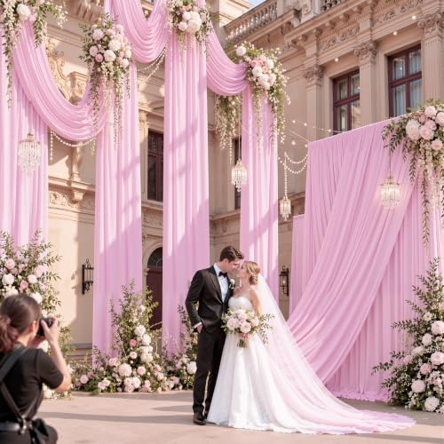 4 Paneele, 1,5 x 6,1 m, rosa Deckenvorhänge für Hochzeitsfeiern, knitterfrei, dickes Polyester, 6 m, extra lang, Hochzeitsdrapierung, rosa Deckenvorhänge, Bogenvorhang für Geburtstagsparty, Baldachin,