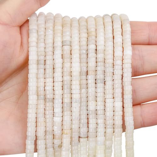 BONNY BOXX 150PCs Natural White Opal Spacer Beads, Loose Semi Precious Flat Round Gemstone Heishi Disc Stone Beads for Beading Jewelry Making 4mm*2mm