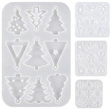 Wohlstand 4 piezas Molde Colgante de Silicona DIY Moldes,36 formas,Colgante de Navidad,Muñeco de nieve,árbol de Navidad,copos de nieve,formas de regalo,adecuado para pastel de gelatina de chocolate
