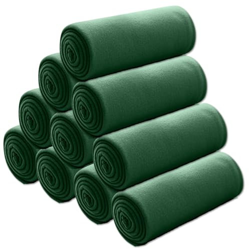 10er Vorteilspack Fleecedecke oekoTex 130x160 cm ca. 400g schwer mit Anti-Pilling und Kettelrand dunkelgrün