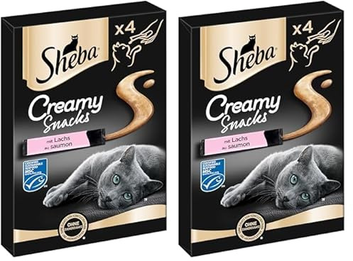 SHEBA Beutel Creamy Snacks für Katzen mit Lachs MSC-Zertifiziert 11 x 4 x 12g (Packung mit 2)